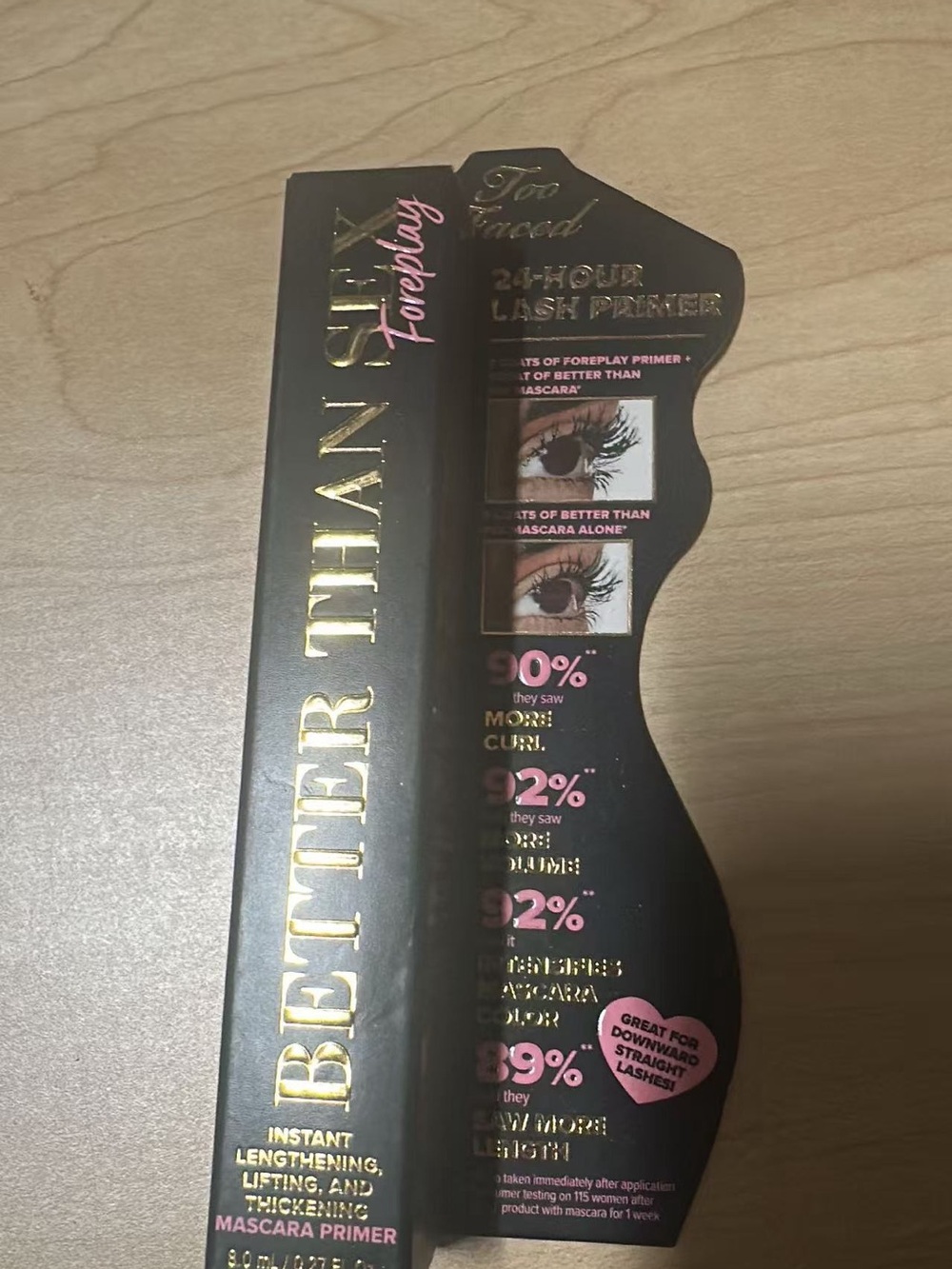 Too Faced Lash Primer Box — Black with Pink and Gold Accents